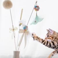 3 sztuk Cat Teaser Wand fałszywe pióro Kitten Teaser Stick interaktywna zabawka dla kota pluszowy kot zabawkowe zwierzątko szkolenia zabawka dla kotów artykuły dla zwierząt 3